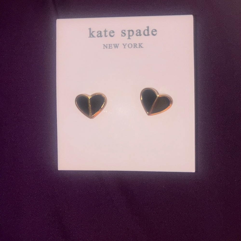 Kate Spade Black and Gold Heart Stud Earrings